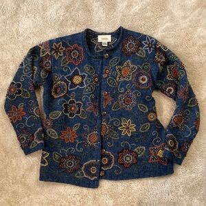 Talbots vintage embroidered wool cardigan